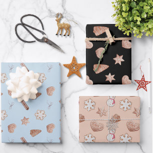 Feuille De Papier Cadeau Échange de cookies de Noël bleu