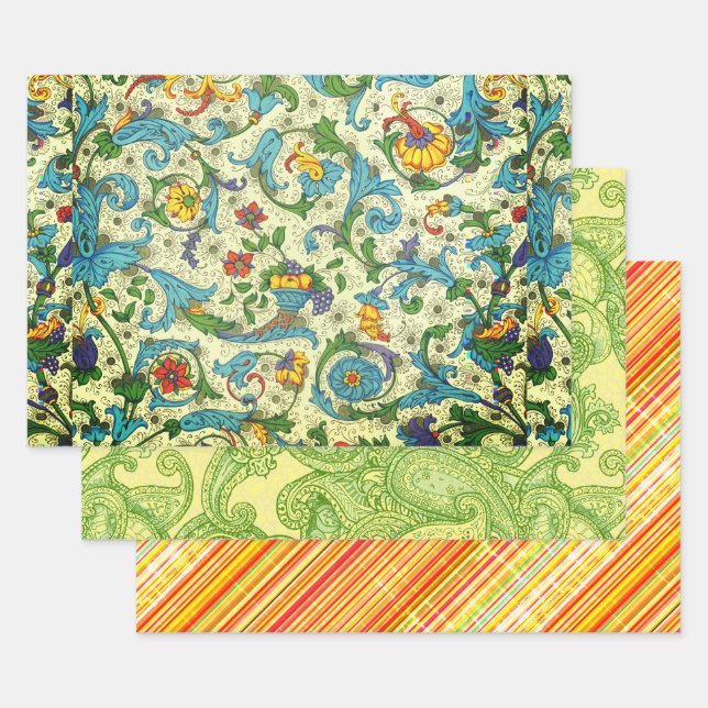 Feuille De Papier Cadeau Échantillon Motif Positano Melange Figeroa (Lot)