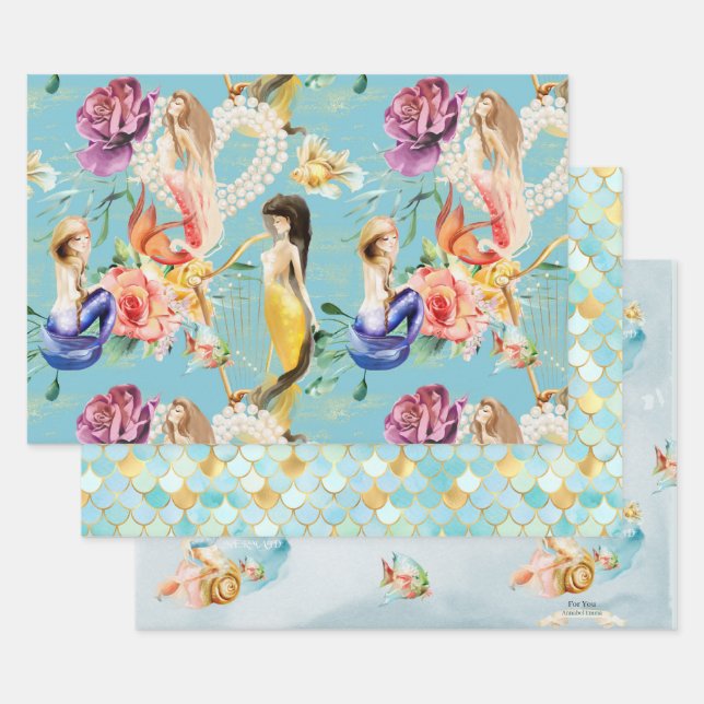 Feuille De Papier Cadeau Échelles Mermaid & Sirène Dreamy personnalisées (Lot)