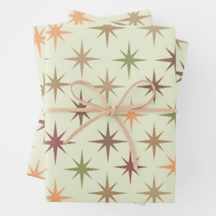 Feuille De Papier Cadeau Éclats atomiques de milieu de siècle dans des tons
