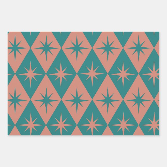 Feuille De Papier Cadeau Éclats de étoiles de milieu de siècle sur diamants (Devant)