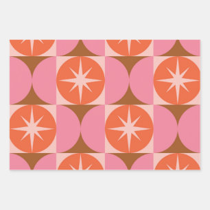 Feuille De Papier Cadeau Éclats de milieu de siècle sur des cercles orange 