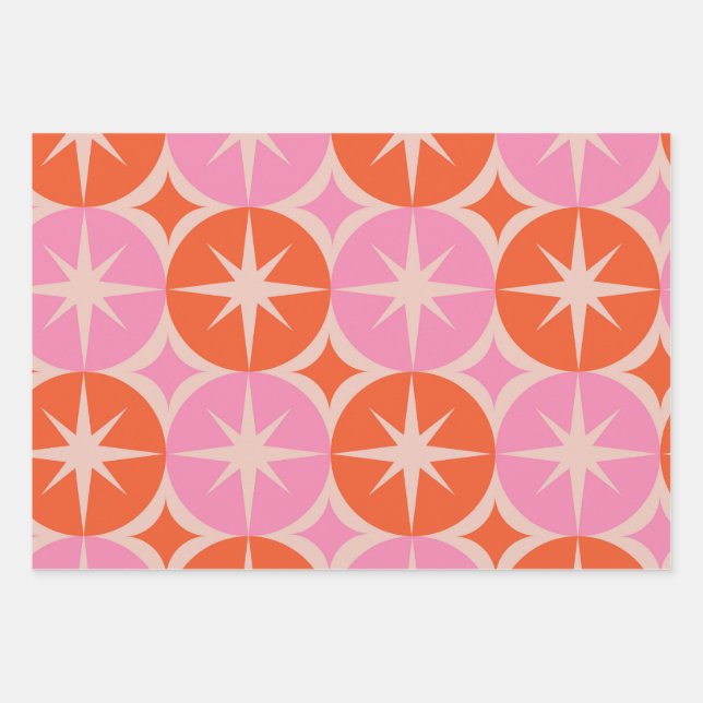 Feuille De Papier Cadeau Éclats de milieu de siècle sur des cercles orange  (Devant)