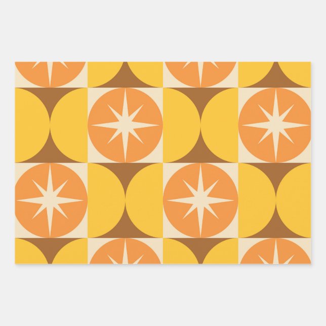 Feuille De Papier Cadeau Éclats de milieu de siècle sur des cercles orange  (Devant)