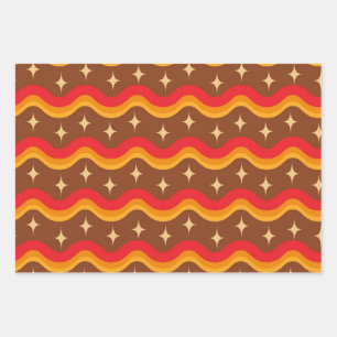 Feuille De Papier Cadeau Éclats de starburst de milieu de siècle sur des va