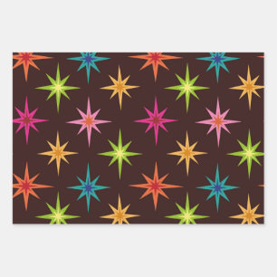 Feuille De Papier Cadeau Éclats d'étoiles atomiques funky et colorés du mil