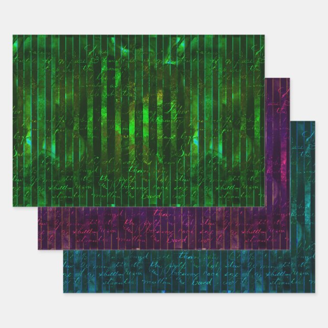 Feuille De Papier Cadeau Écran Métallurgique Vert Violet Turquoise Stripes  (Lot)