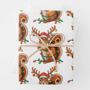 Feuille De Papier Cadeau Écureuil de Noël Lumières de Noël Saison des Fêtes