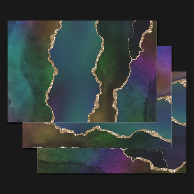 Feuille De Papier Cadeau Edgy Agate | Sombre Moody Jewel Tone Mystic Turquo (Créateur téléchargé)