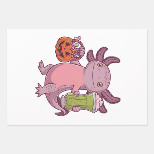 Feuille De Papier Cadeau Éffrayant Axolotl Holding Matcha et traiter Hallow
