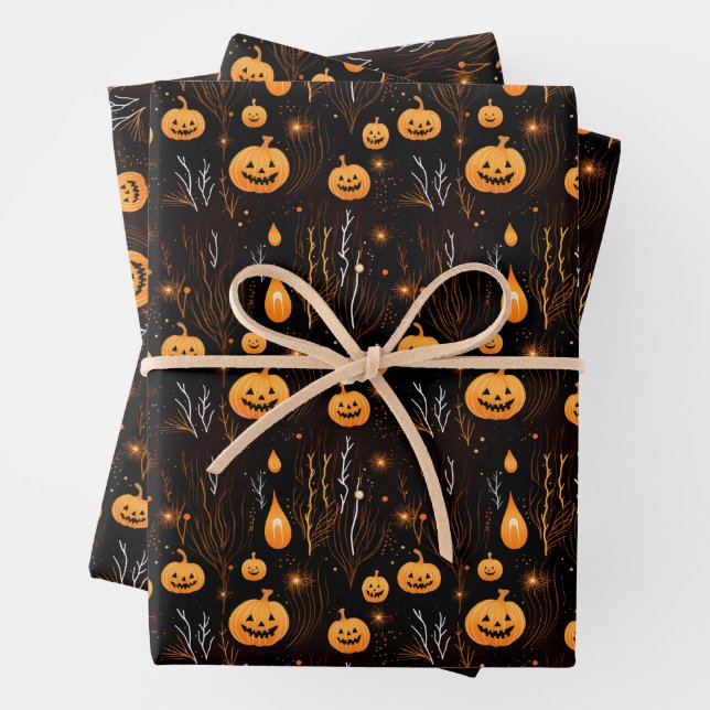 Feuille De Papier Cadeau Éffrayant Citrouille Halloween (En situation)