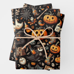 Feuille De Papier Cadeau Éffrayant Halloween Ghost Motif noir