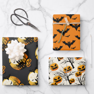 Feuille De Papier Cadeau Éffrayant Halloween noir orange