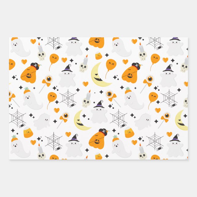 Feuille De Papier Cadeau Éffrayant halloween rose fantôme motif (Devant)