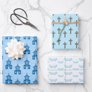 Feuille De Papier Cadeau Église de baptême croix ailes