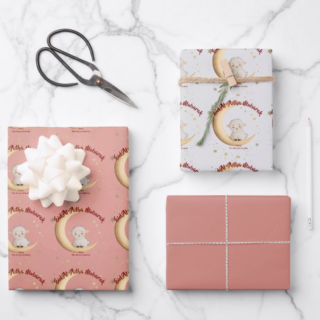 Feuille De Papier Cadeau Eid Al-Adha Moubarak Rose (Recto)