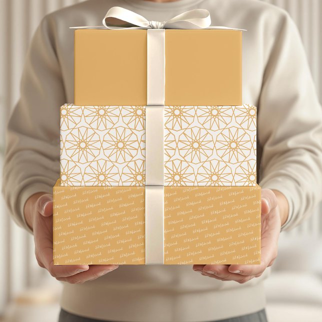 Feuille De Papier Cadeau Eid Moubarak Enfants Motif Jaune Citation Texte bl (Créateur téléchargé)