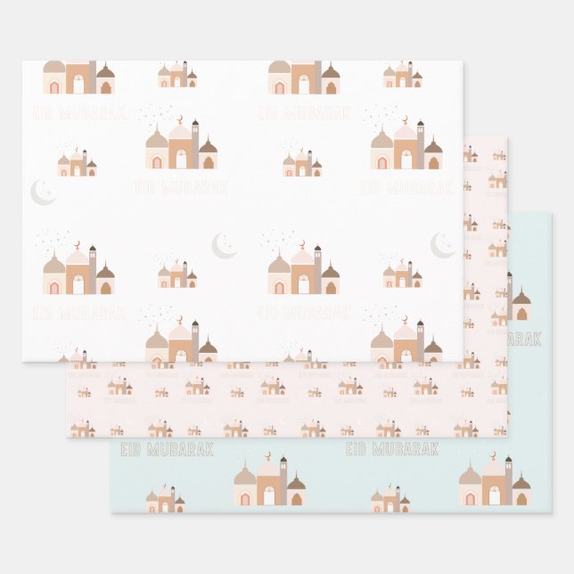 Feuille De Papier Cadeau Eid Mubarak Modern Wrapping Paper Set of 3 (Lot)