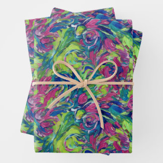 Feuille De Papier Cadeau Electric Garden Neon Impressionism Vibrant Abstrac