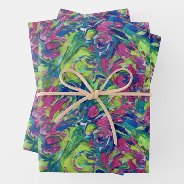 Feuille De Papier Cadeau Electric Garden Neon Impressionism Vibrant Abstrac (En situation)