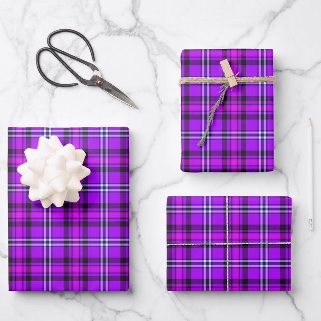 Feuille De Papier Cadeau Electric Violet and Fuchsia Plaid Purple (Recto)