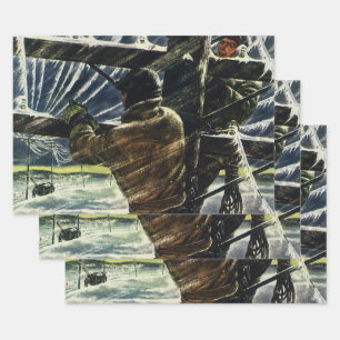 Feuille De Papier Cadeau Électricien d'affaires vintage travaillant dans un