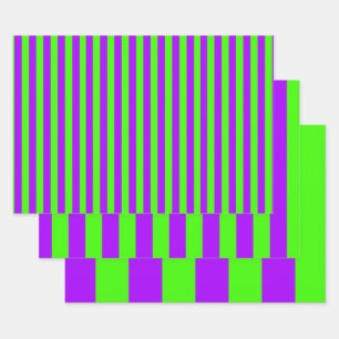 Feuille De Papier Cadeau Électrique Psychédélique violet et arlequin vert