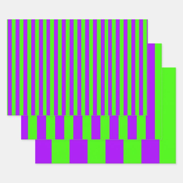 Feuille De Papier Cadeau Électrique Psychédélique violet et arlequin vert (Lot)