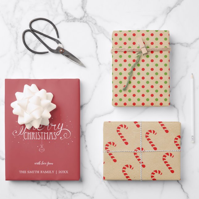 Feuille De Papier Cadeau Elegance Custom Joyeux Motifs de Noël (Recto)