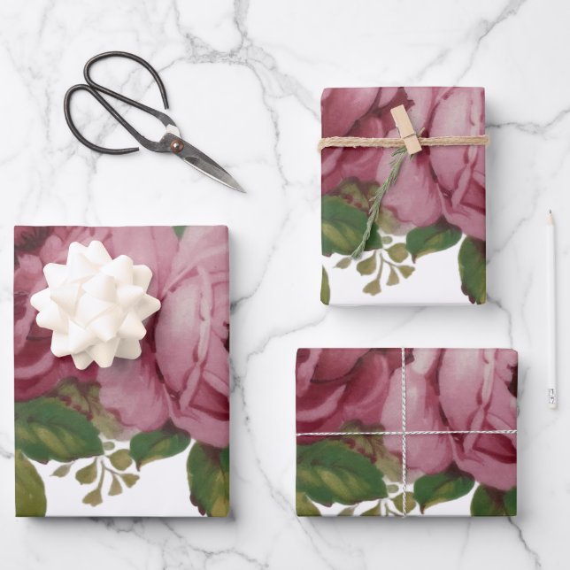 Feuille De Papier Cadeau Élégance de Rose Rose  (Recto)