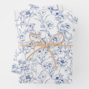 Feuille De Papier Cadeau Élégance vintage intemporelle Bleu motif floral
