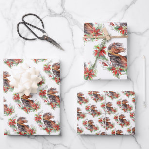 Feuille De Papier Cadeau Elégant aquarelle Cheval de Noël équestre