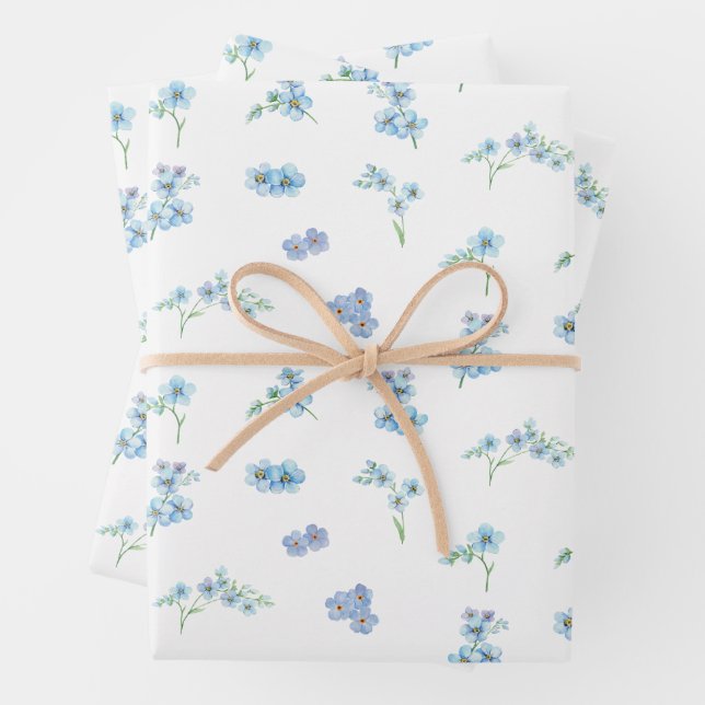 Feuille De Papier Cadeau Elégant Aquarelle Oubliez-Moi Pas Fleurs (En situation)