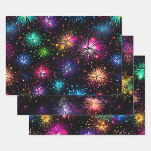 Feuille De Papier Cadeau Elégant arc-en-ciel feux sur Arrière - plan noir