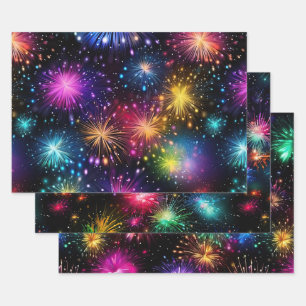 Feuille De Papier Cadeau Elégant arc-en-ciel feux sur Arrière - plan noir