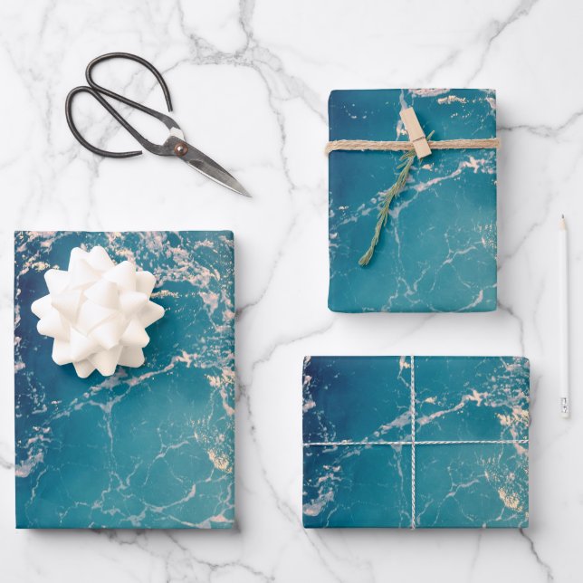 Feuille De Papier Cadeau Élégant Arrière - plan des vagues d'océan bleu pro (Recto)