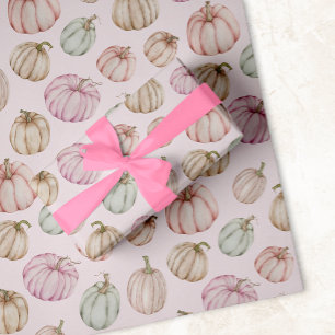 Feuille De Papier Cadeau Élégant Baby shower Citrouille rose fille