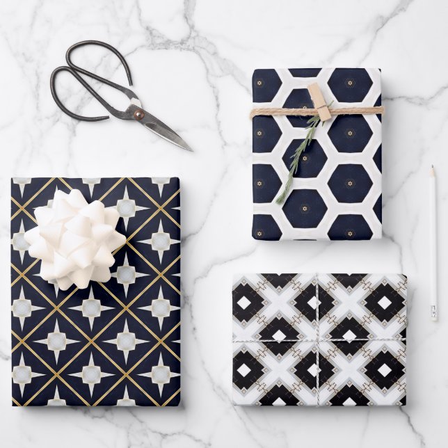 Feuille De Papier Cadeau Elégant Black Gold et White Luxury tendance (Recto)