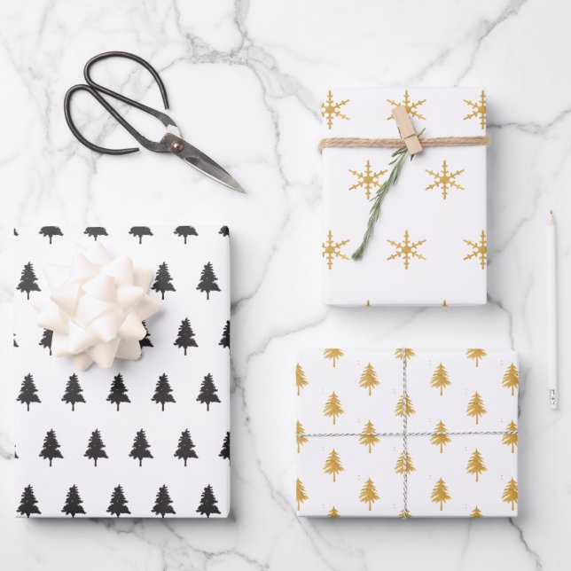 Feuille De Papier Cadeau Elégant Black Gold Noël Arbre cadeau Motif (Recto)