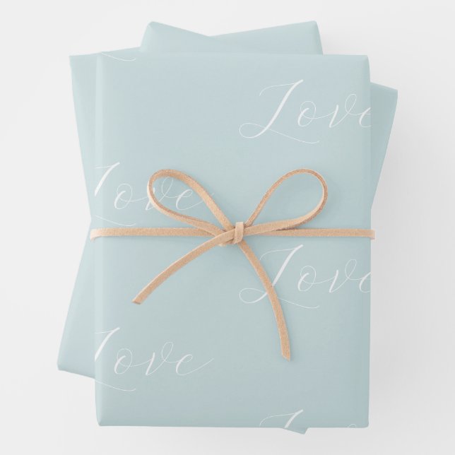 Feuille De Papier Cadeau Elégant blanc amour Aqua Mint Mariage (En situation)
