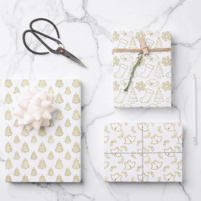 Feuille De Papier Cadeau Elégant Blanc Faux Plié Foil Noël (Recto)
