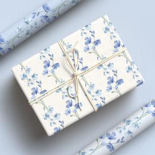 Feuille De Papier Cadeau Elégant bleu et blanc Fleur sauvage aquarelle
