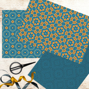 Feuille De Papier Cadeau Élégant bleu et jaune Motifs géométriques