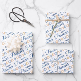 Feuille De Papier Cadeau Elégant bleu et l'étoile d'or de David Happy Pâque
