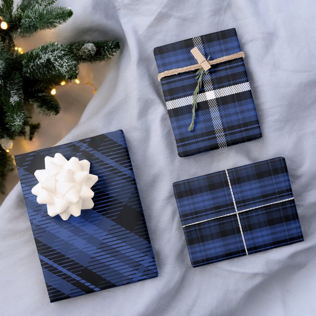 Feuille De Papier Cadeau Élégant bleu Noël flanelle plaid motif (Elegant blue Christmas flannel plaid pattern Wrapping Paper Sheets)
