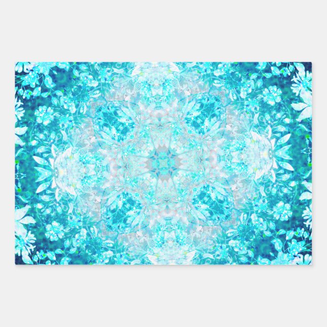 Feuille De Papier Cadeau Elégant bleu turquoise Sky Crystal Mandala (Devant)