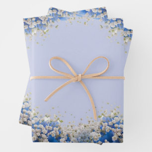 Feuille De Papier Cadeau Élégant Blue Floral Floral Photo Party Retraite