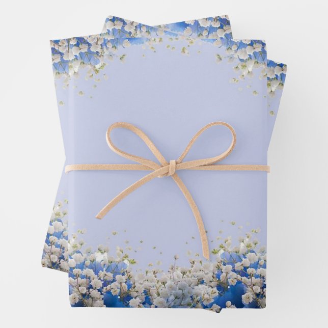 Feuille De Papier Cadeau Élégant Blue Floral Floral Photo Party Retraite (En situation)