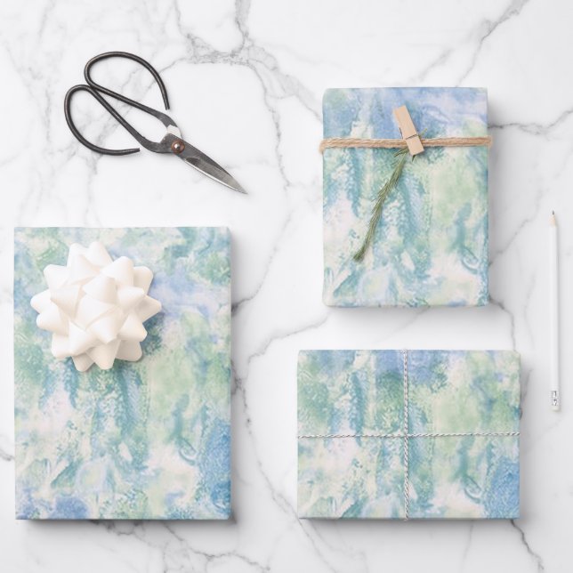 Feuille De Papier Cadeau Elegant Blue Green Marbled (Recto)
