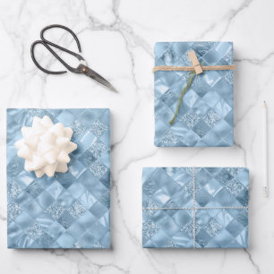 Feuille De Papier Cadeau élégant carrelage bleu motif Noël